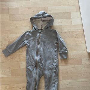 Quince Gray Hooded Moto One-Piece Zipper Romper
